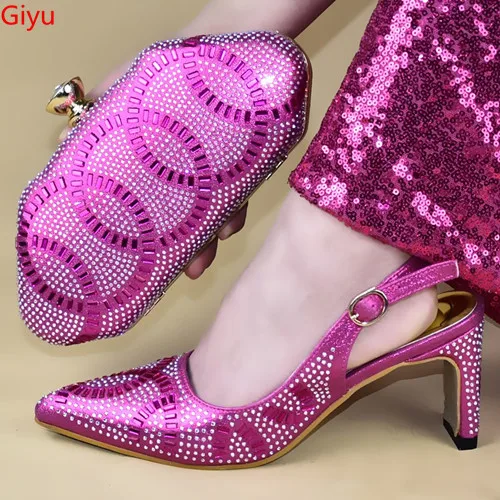 

doershow Italian Shoes With Matching Bags Set Italy African Women's Party Shoes and Bag Sets fuchsia Color Women shoes!!HTY1-20