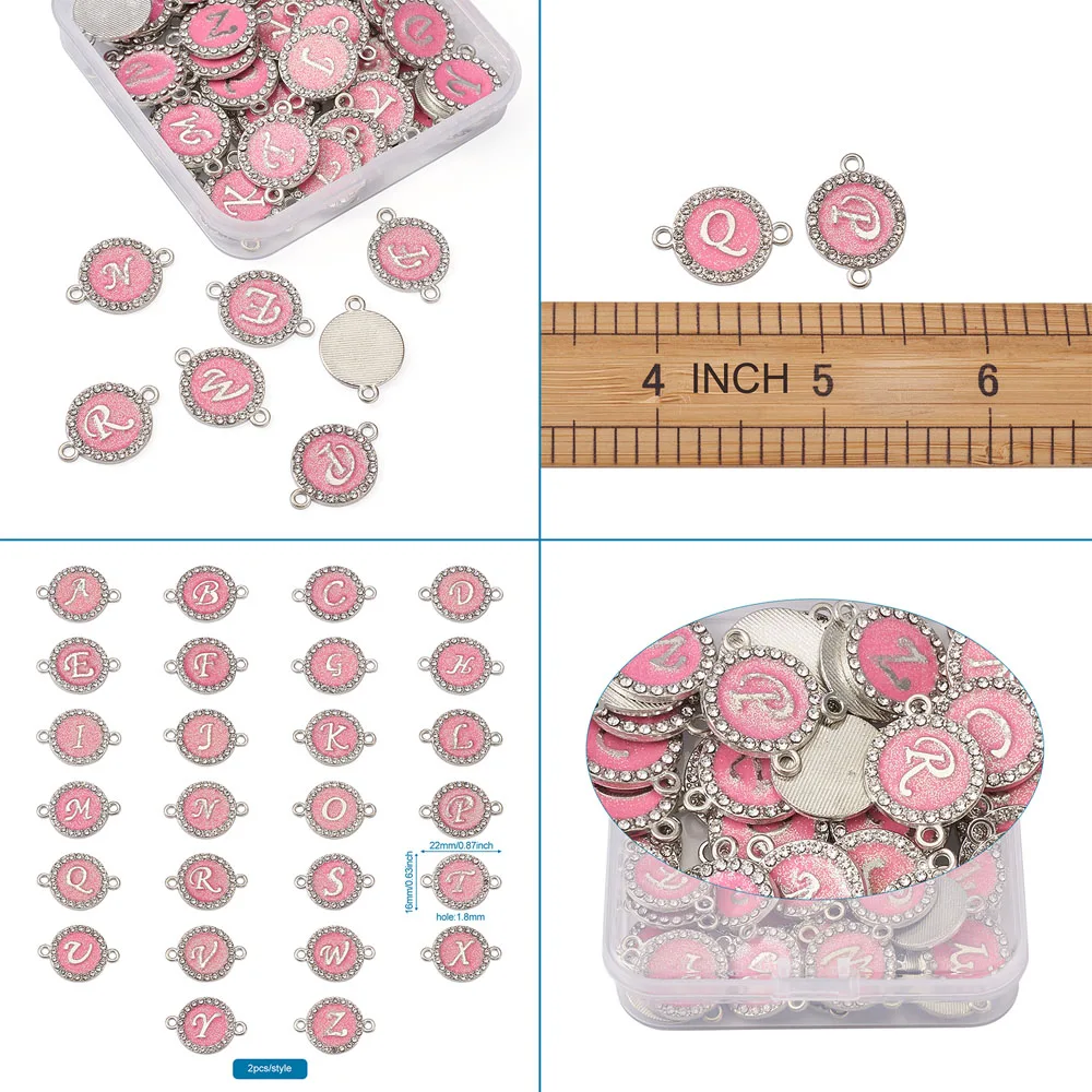 

52pcs/box Letter Alloy Enamel Links Connectors with Crystal Rhinestones Flat Round for DIY Jewelry Making Findings 22x16x2mm