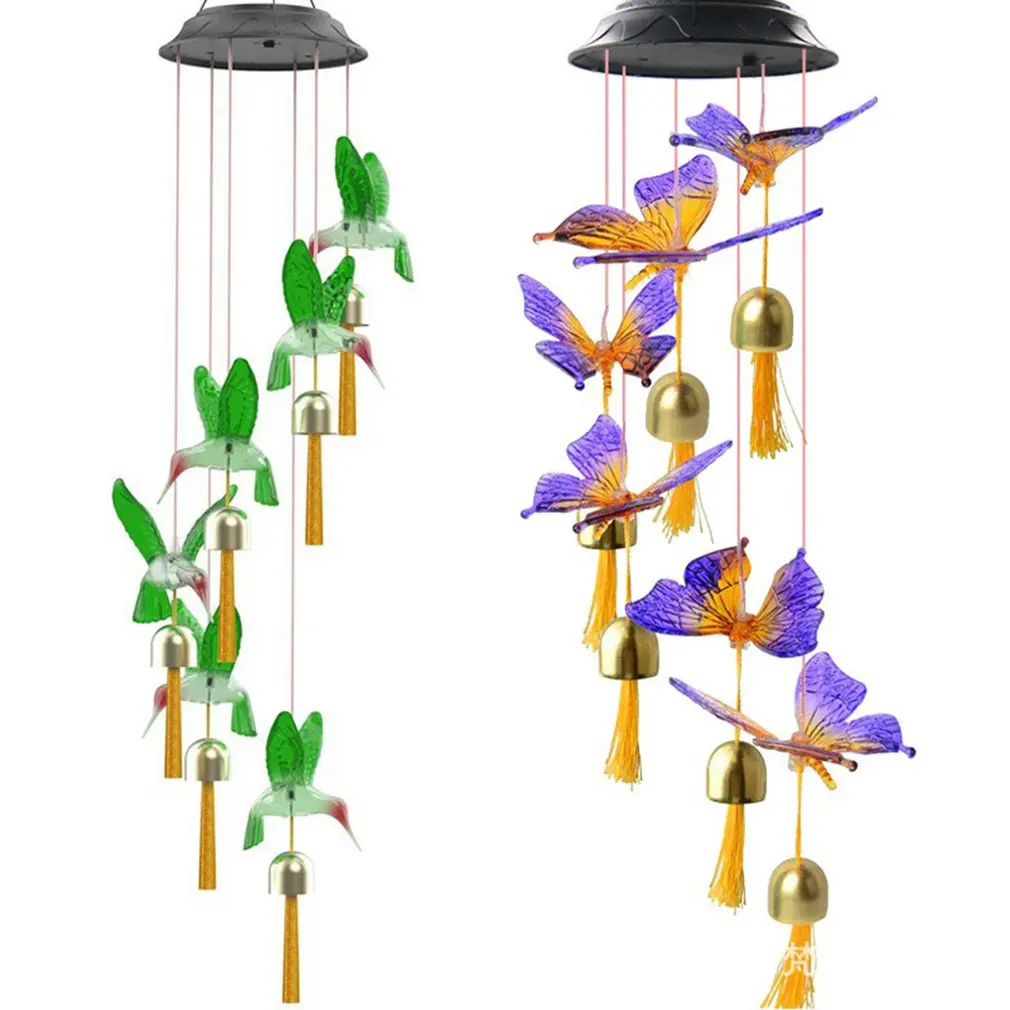 

Color Changing Solar Power Wind Chime Crystal Ball Hummingbird Butterfly Waterproof Outdoor Windchime Light for Patio Yard Garde