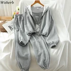 Комплект из 3 предметов Woherb, повседневный однотонный свитшот на молнии с капюшоном и кулиской, майка и шаровары с эластичной талией, модный костюм 2021