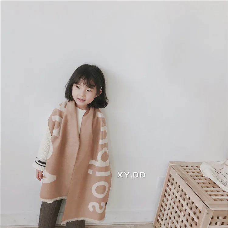 

New cashmere like children's scarf in autumn and winter 2019,Trend letter short beard boys and girls warm shawl cashmere scarf