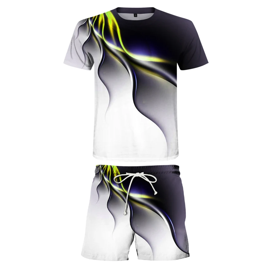 

2021 Fashion Men's/Ladies Clothing Sets Men's Summer Printed T-shirts Ladies Tops and Shorts + T-shirts Flame 3DT Set