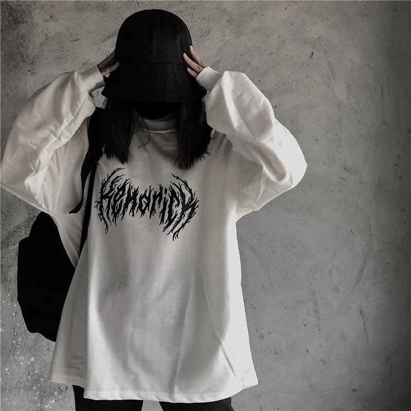 

GOOHOJIO Hip Hop Oversize T Shirt Women 2020 Streetwear Harajuku Print Tshirt Long Sleeve Cotton Loose HipHop T-Shirt Plus Size