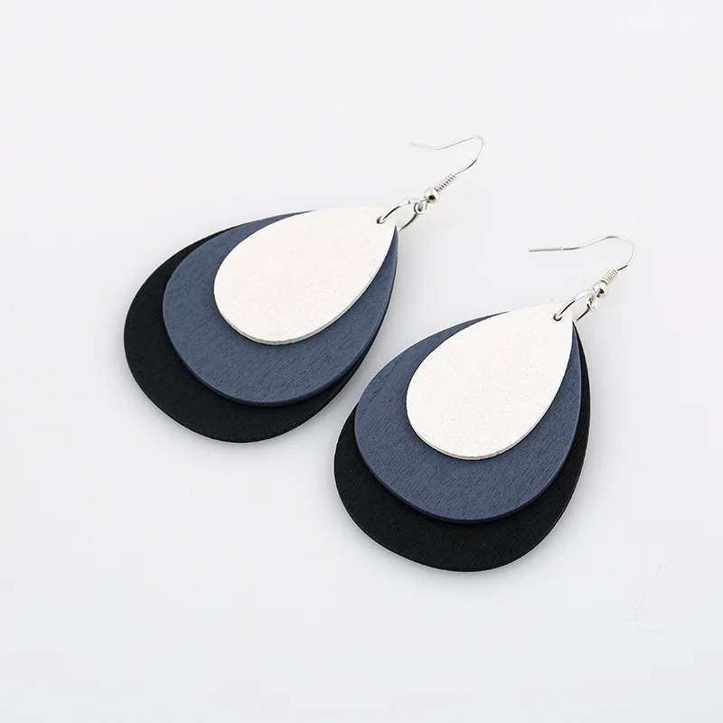 Модные красочные деревянные серьги Cpop для женщин черные в форме капли воды