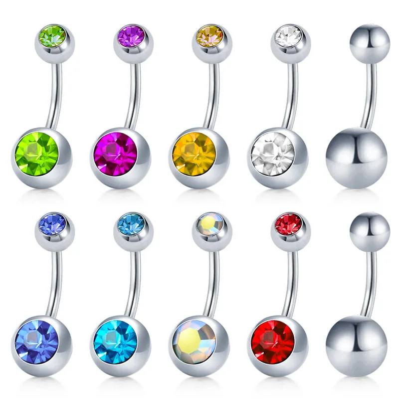 

14G 1pc Belly Button Rings Surgical Steel CZ Inlaid Ball for Women Girls Navel Short Rings Body Piercing 6mm 8mm 10mm