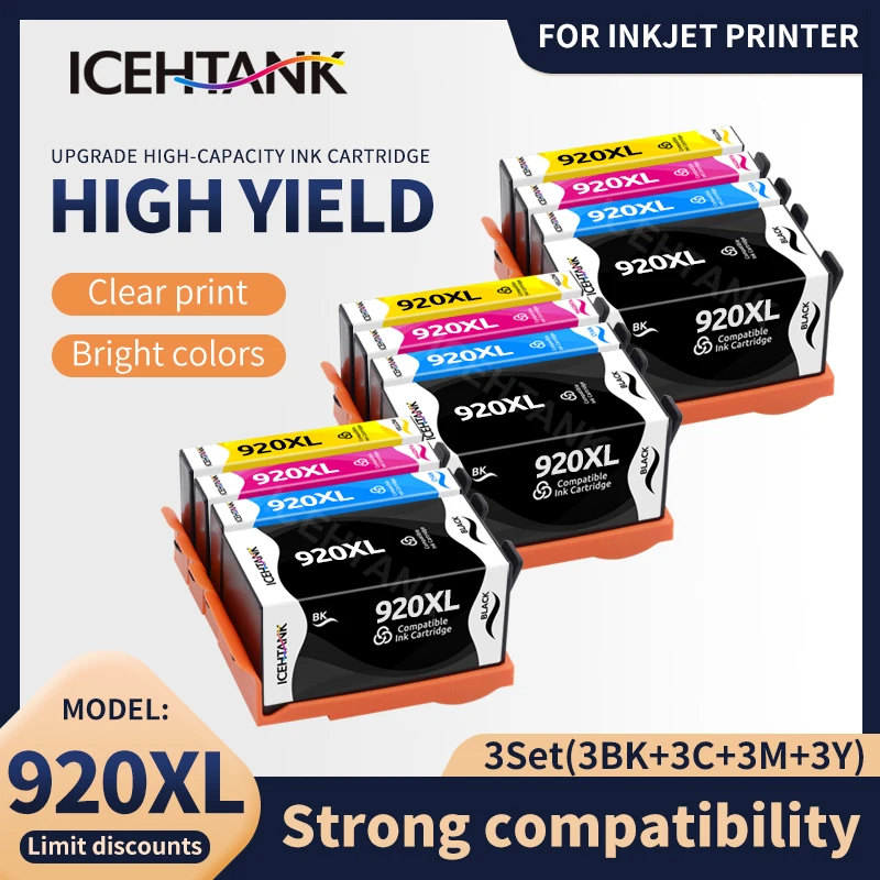 

Icehtank Compatible ink cartridge for HP 920XL For HP920 Officejet 6000 6500 6500A 7000 7500 7500A printer with chip