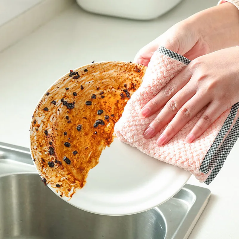 

Kitchen Daily Dish Towel 25CM Absorbent Scouring Pad Dish Cloth Kitchen Rag Non-stick Oil Table Cleaning Cloth Thickened