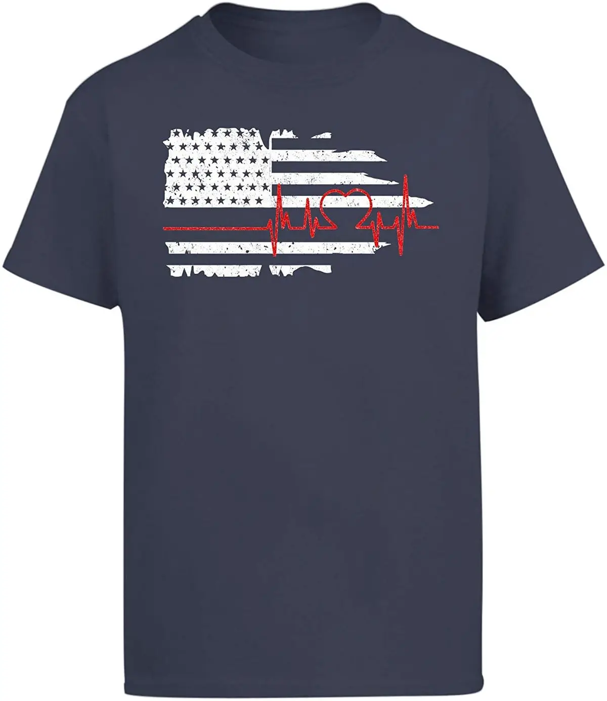 

Firefighter American Flag With Red Heartbeat TShirt New Summer Cool Tee 2020 T Shirts Breathable All Cotton Short Sleeve T-Shirt