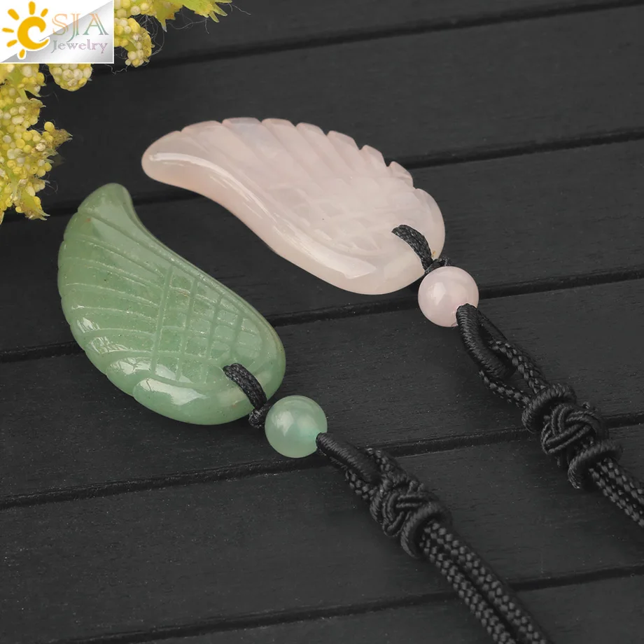 CSJA натуральным камнем ожерелье кулон Ангел ожерелья крылья зеленый авантюрин