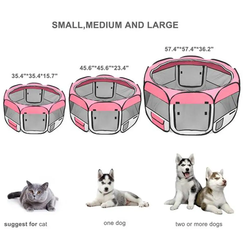 

Portable Folding Pet Carrier Tent Playpen Breathable Easy Operation Octagon Fence Outdoor Removable Puppy Kennel Bed For Cats
