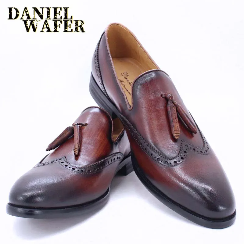 MIX FASHION BRAND MEN'S LOAFERS SHOES MEN DRESS LEATHER SHOES WEDDING OFFICE BLACK BROWN SLIP ON TASSEL LOAFER MEN CASUAL SHOES