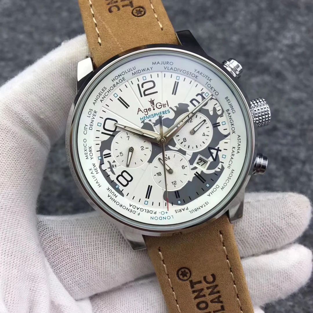 Brown Leather Роскошные Брендовые мужские автоматические механические часы из нержавеющей стали коричневый кожаный светящийся календарь Сапфир карта мира ограниченная AAA - Цвет: Brown Leather