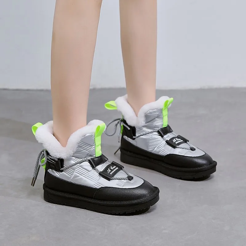 

2021 Autumn And Winter New Fashion Women's Boots Round Toe Thick Bottom Back Lace Snow Boots Cotton Shoes