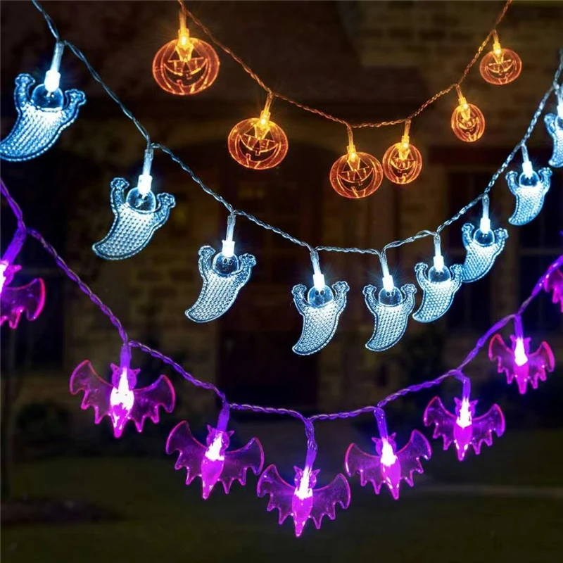 

1.5/3M LED Halloween String Lights Fairy Light Pumpkin Spider Bat Skull DIY Hanging Halloween Decoration For Home Party Supplies