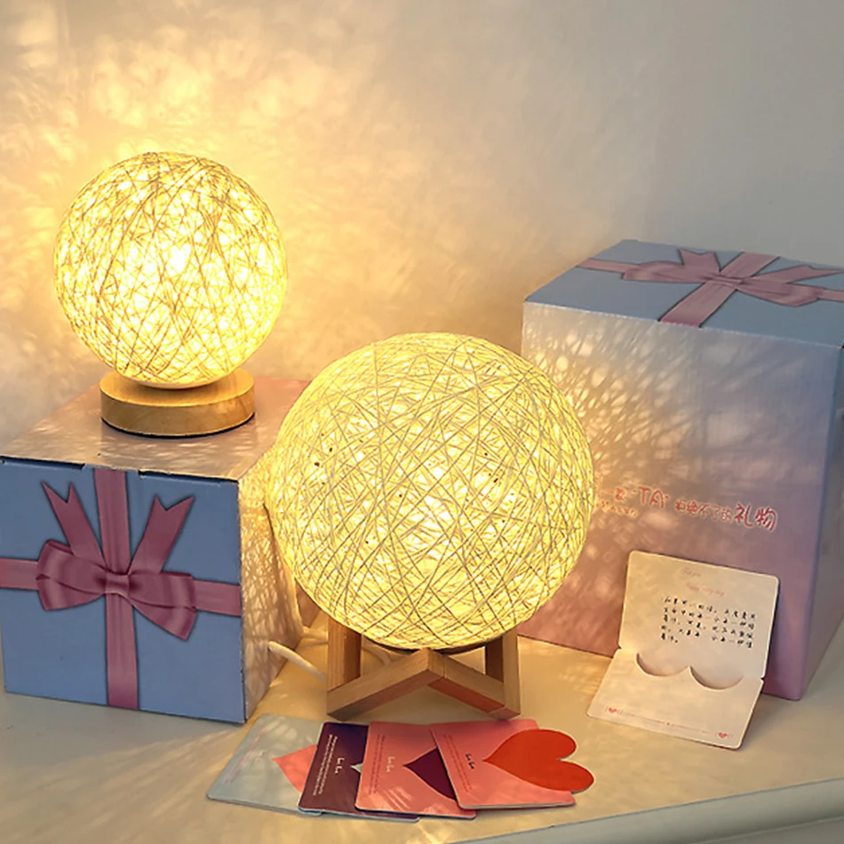 Colorful LED Desk Lamp With Remote Control RGB Light Stepless Dimmable Home Decoration 15cm Dia Twine Weaving Bedside Table | Лампы и