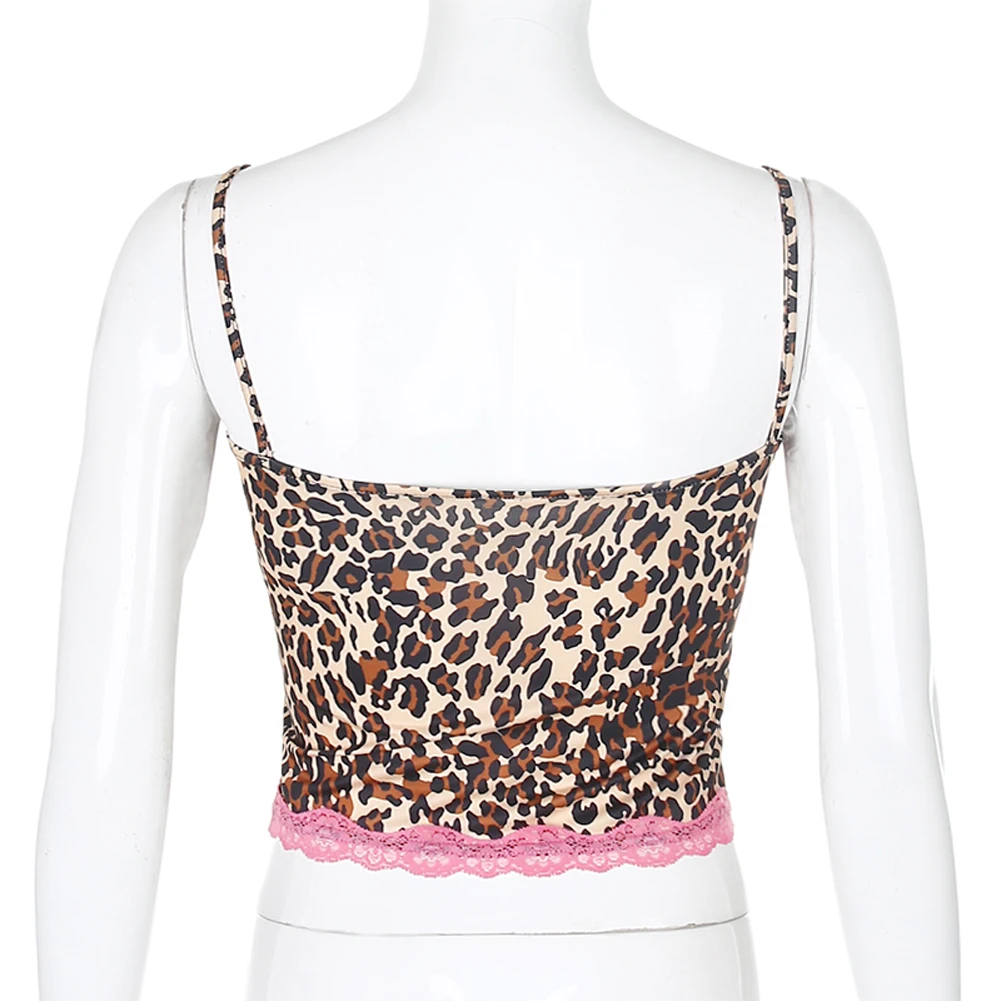 2020 женский сексуальный Леопардовый топ без рукавов модный кружевной облегающий
