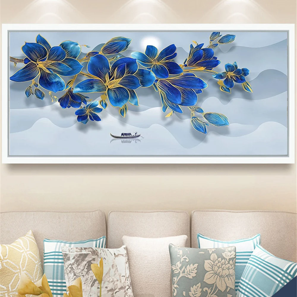 

Алмазная вышивка с голубыми цветами, 200x100 см, полноразмерная круглая Алмазная картина 5d, мозаика для творчества, набор для домашнего декора, подарок, EE1544