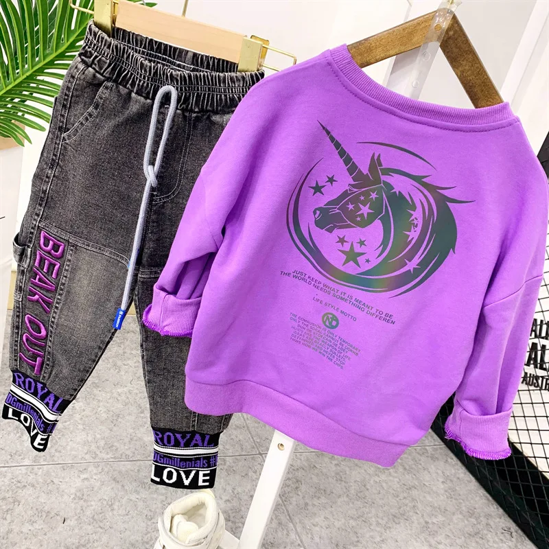 Комплект одежды из 2 предметов для мальчиков хлопковый светоотражающий свитер и