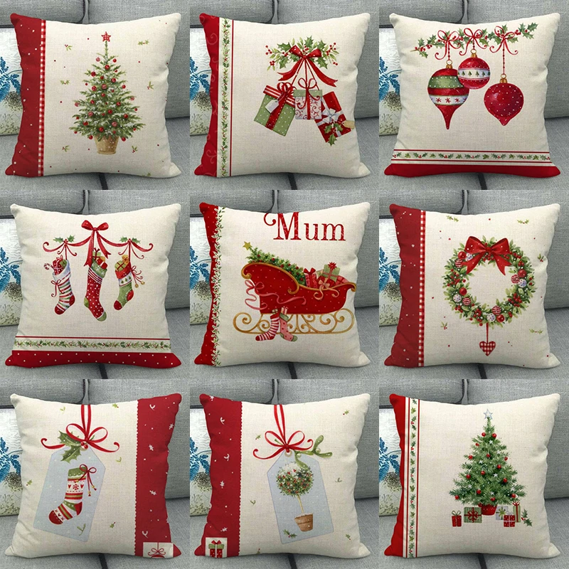 

Christmas Style Cushion Cover Patchwork Cotton Linen Throw Cushion Cover Sofa Party Decor Pillowcover Home Throw Pillowcase