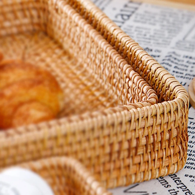 

New-3PCS Rattan Storage Basket Woven Storage Basket Handmade Rattan Sundries Box Snack Storage Box
