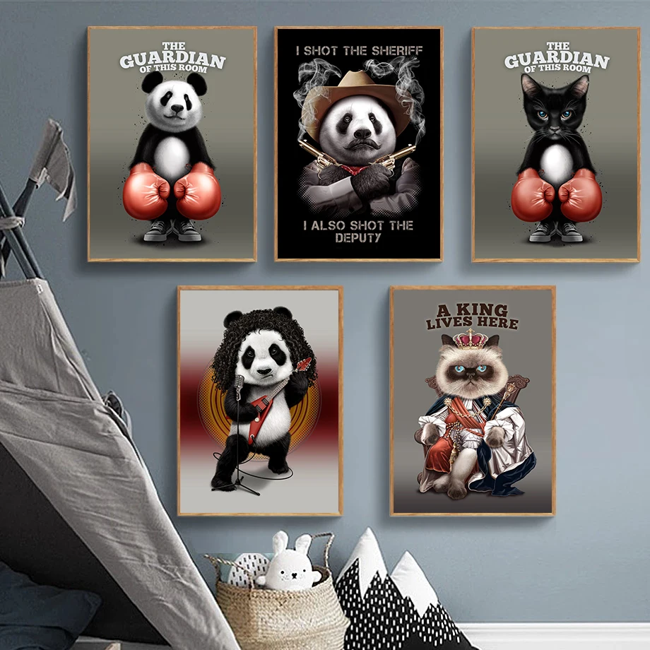 Боксерские животные настенное искусство панда холст живопись современный