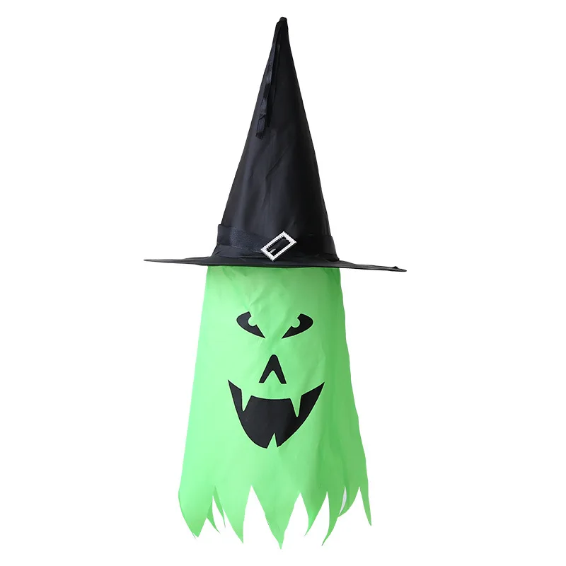 

Halloween Decoration Hats Light Lamp Color Glowing Witch Hat Venue Layout Props Wizard Hat with Skirt Ghost Pendant