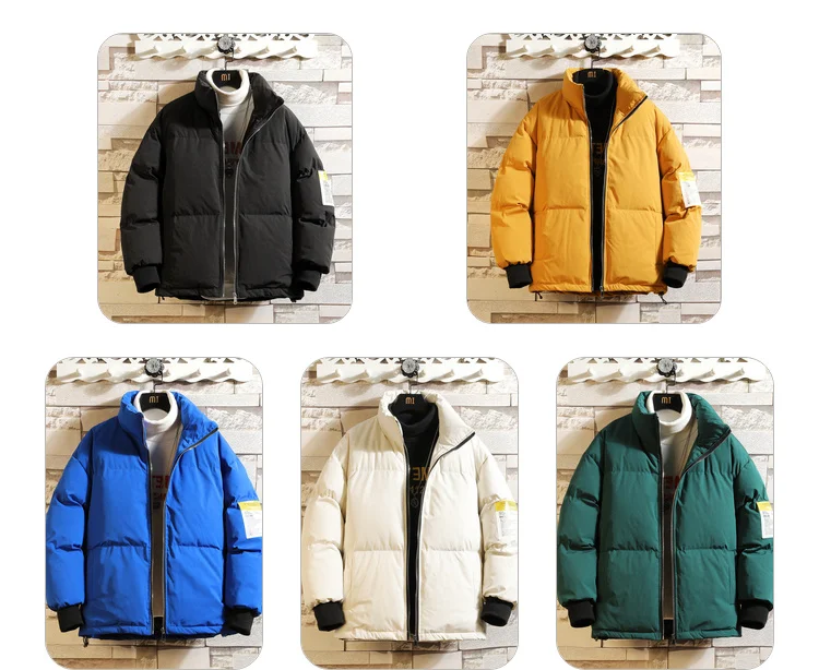 M-5XL, зимняя куртка, Мужская парка, Белая теплая модная куртка с воротником-стойкой, Мужская теплая однотонная куртка в стиле хип-хоп, толстые куртки и пальто, парки