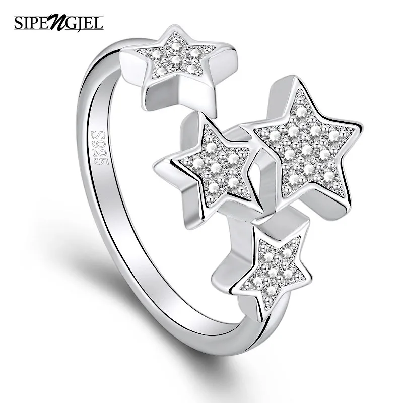 Модные открытые кольца в виде маленькой звезды с серебряным покрытием и