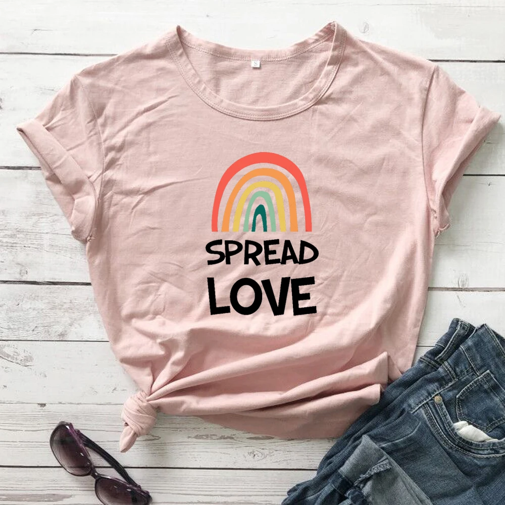 Футболка унисекс с рисунком радуги повседневная Молодежная из чистого хлопка в
