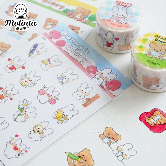 10 pcs Washi Tapes DIY Cartoon Rabbit Bear paper Masking tape Decorative Adhesive Tapes Scrapbooking Stickers Size 30 mm*10m