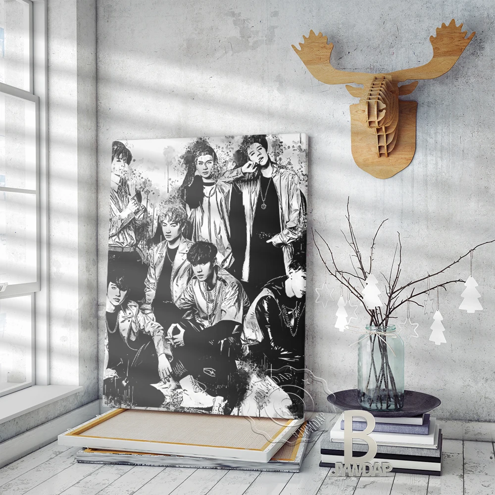

Gto7 Black White Watercolor Poster, Korean Boy Band Fans Collect Art Prints, Minimalism Seven Men Sketch Wall Picture Home Decor