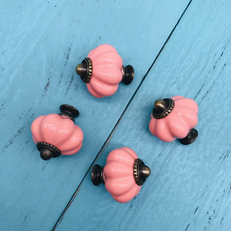 8x Single Hole Cermic Cabinet Closet Door Pink Pumpkin Drawer Knob Wardrobe Cupboard Pull Handle Knobs Euro Style Metal base |