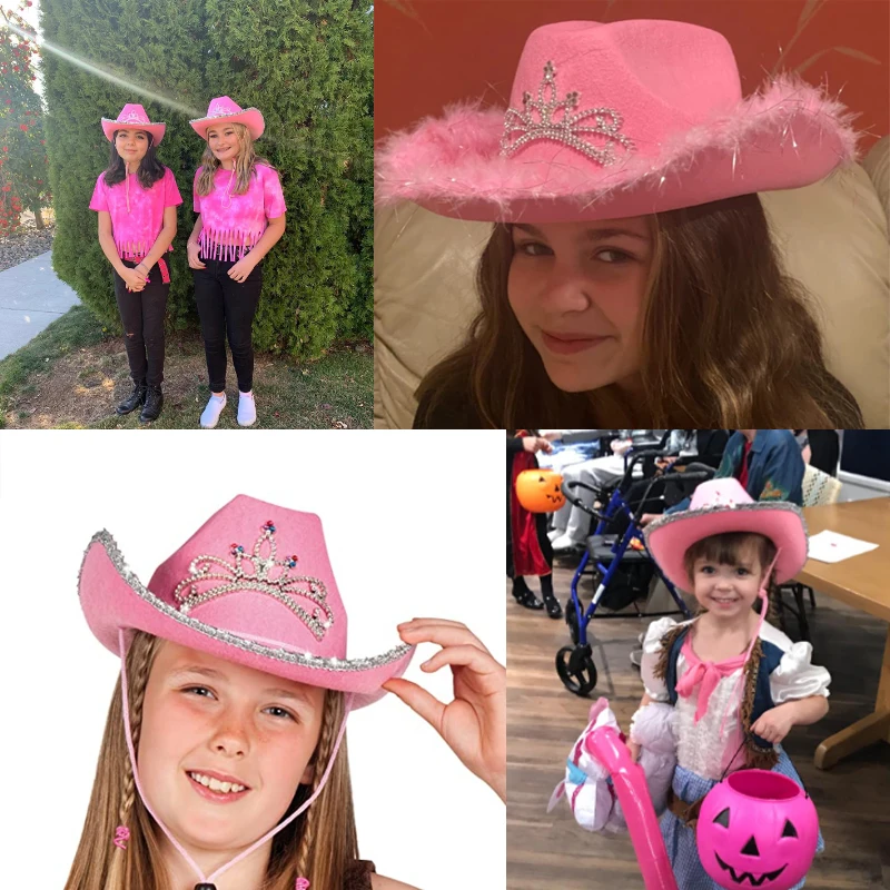 Тиара в западном стиле шляпа Cowgirl для женщин и девушек розовая тиара ковбойская