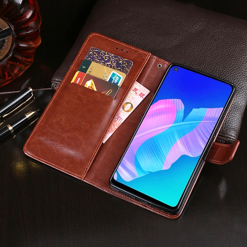Чехол для Huawei P40 Lite E 6 39 дюйма Магнитный флип-чехол с узором Crazy Horse кожаный чехол