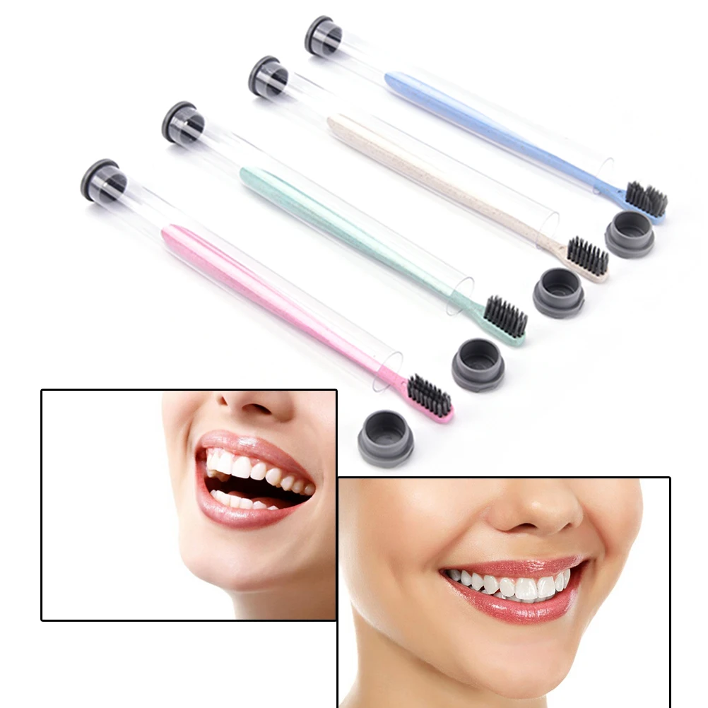 

1pcs Mini Teeth Brushes Wheat Straw Tooth Cleaning Charcoal Bristle Brush With Travel Storage Case Travel Adult Soft Toothbrush