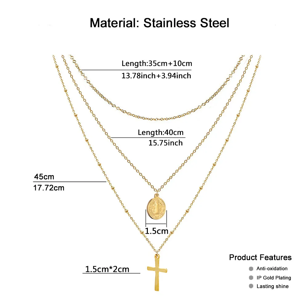 Чокер из нержавеющей стали для католической церкви многослойный с крестиком