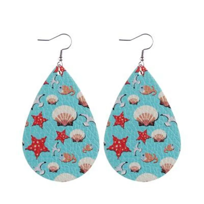 

Sea Series Faux Leather Earrings for Women Kids Fashion Starfish Seahorse Drop Earrings Multi Styles Print Cute Girl Jewelry