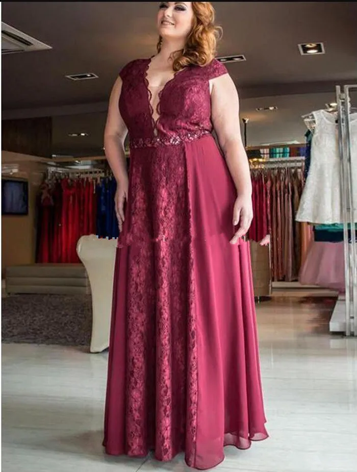 Dark Red Plus Size Formal Mother Of The Bride Dresses Keyhole Back Long Lace Prom Party Customized For Special Occasion | Свадьбы и
