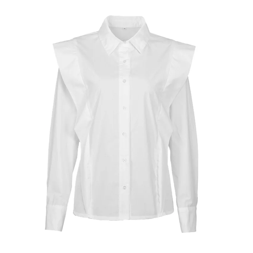 

Female Single-Breasted Lapel Chic T Shirts Women Cotton Spring Office Lady White T Shirt Tees Casual Solid Long Sleeve Work Tops