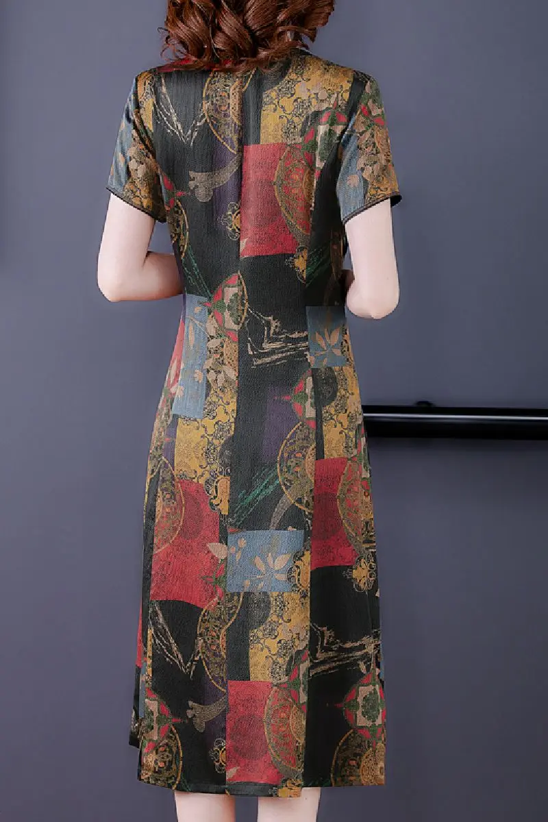 

COIGARSAM 4XL Plus Size Fashion Women dress New Summer Dresses Purple Red Flower 5380