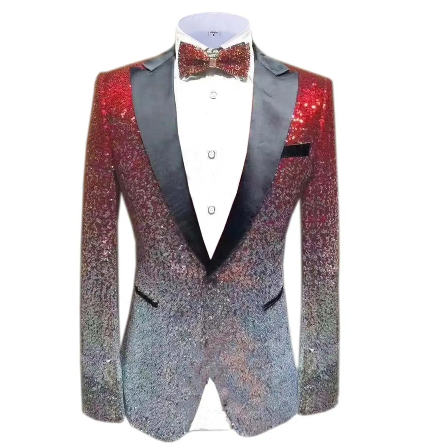 Red-Silver 1 шт. Блестящий Мужской Блейзер костюм Slim Fit пиковая Нотч лацкан смокинг для вечеринка, Свадебный банкет ночной клуб блейзер - Цвет: Red-Silver