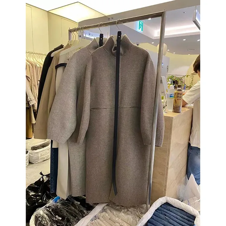 

South Korea Dongdaemun autumn and winter new double-sided cashmere coat women's belt zipper wool coat