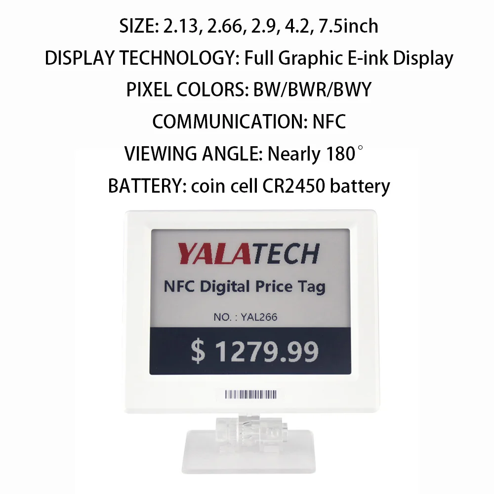 YalaTech ESL Digital E ink Epaper NFC Price Tag ESL 2.13 inch Electronic Shelf Label For Intelligent Store enlarge