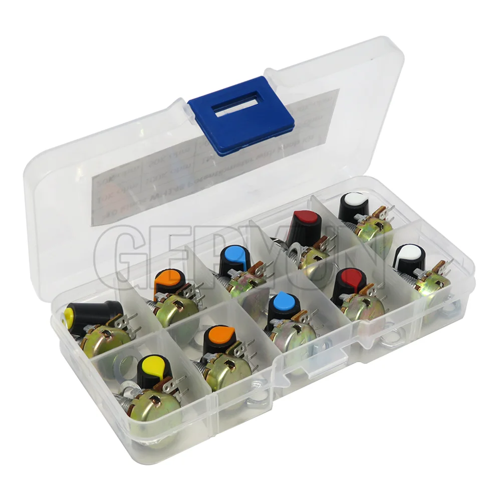 Набор потенциометров WH148 B1K 2K 5K 10K 20K 50K 100K 500K 1 м 15 мм Линейный Конус роторный