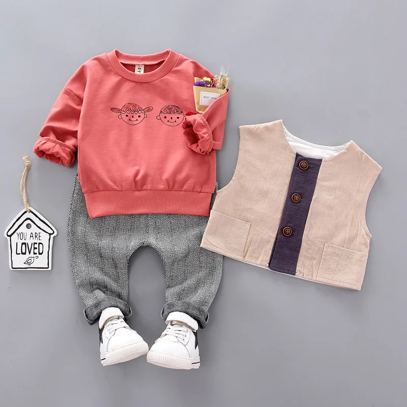 2019 Autumn Spring Children Suits Cartoon Duck Casual Clothing Set Boys Trousers Sweatshirt Jackets for Toddler 3PCS |