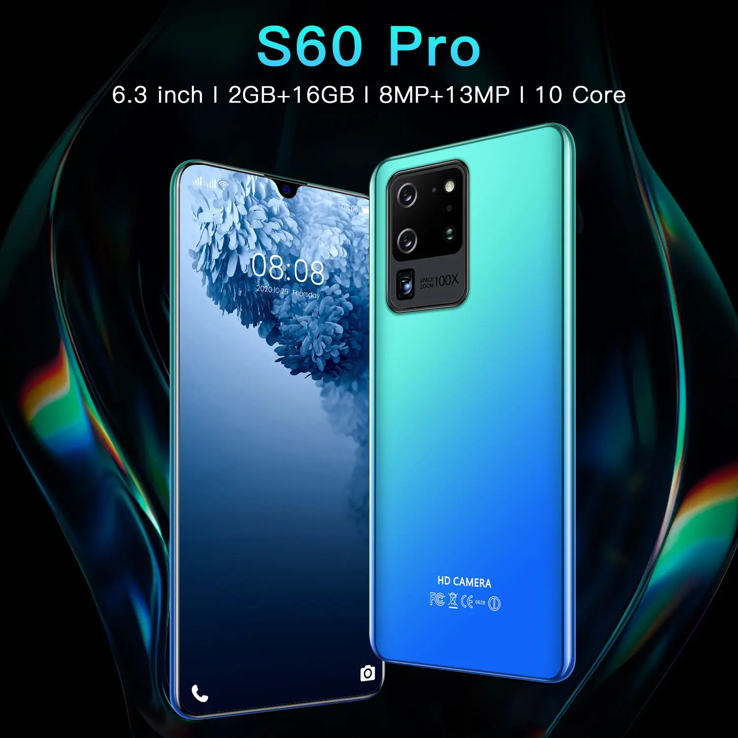 

PLTDP S60 pro Global Version 6.3 inch Smartphone 16GB ROM 5+8MP Deca Core Mobile Phone 4500mAh Cell Phone Telephone