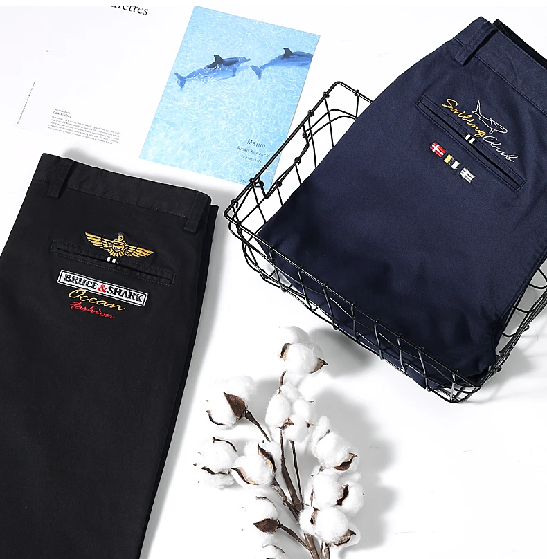 

Men Classic Winter Long Trousers Stretching cotton straight Leg embroidery Thicken men's Casual Pants new