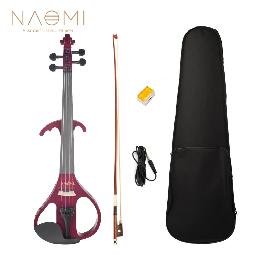 NAOMI Electric Violin Right Handed Size 4/4 Size Electric Silent Violin Set w/ Brazilwood Bow+Rosin+Bridge+Canvas Case Dark Red enlarge