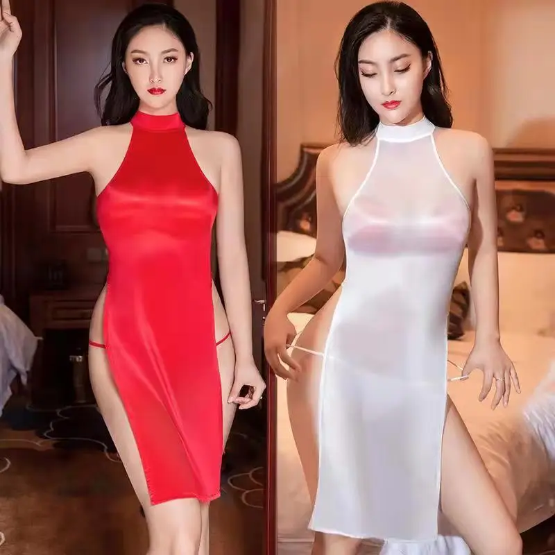 

Sexy Long Skirts for Women Erotic Skirt Halter Bodycon Dress Seduction Nightgown Hanging Neck High Elastic Porn Underwear Sexi