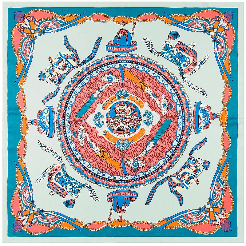 

Новейший бренд, Женский саржевый шелковый шарф, шаль, шарф с принтом дракона и лодки, повязка на голову, платок, большой квадратный шарф, женс...